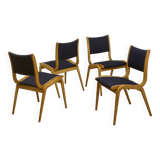Set of 4 Scandinavian design curved wood chairs from the 60s.