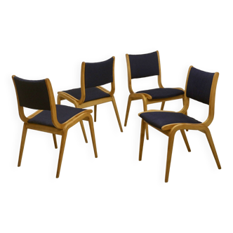 Set of 4 Scandinavian design chairs curved wood from the 60s.