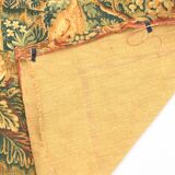 Printed green tapestry depicting birds in the park of a castle