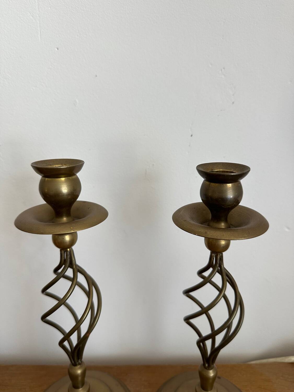 2 vintage twisted brass candle holders