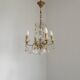 Vintage 4-Light Bronze, Glass & Crystal Chandelier with Amber Glass Drops