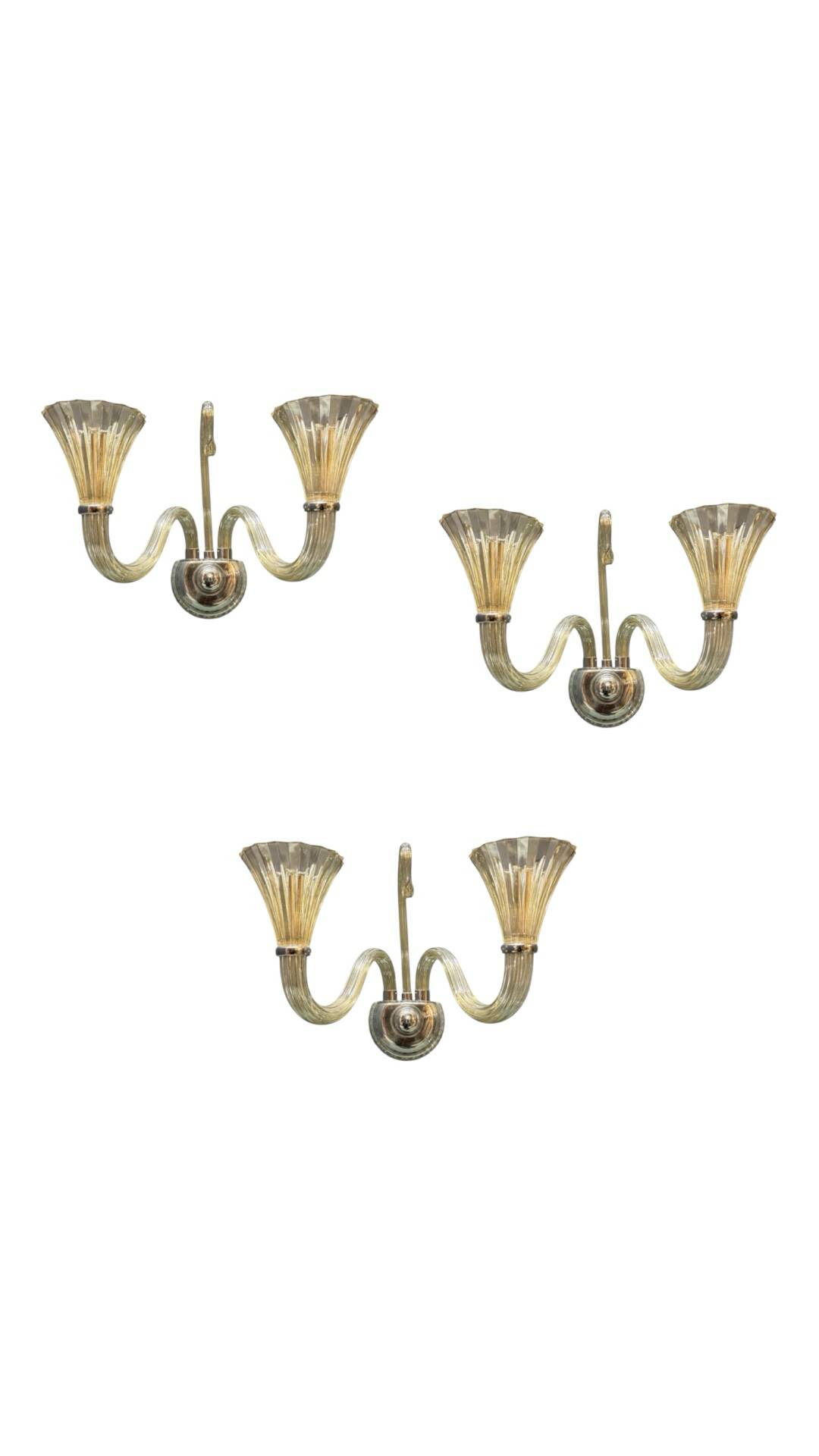 Set of 3 Murano Glass Barovier Sconces 