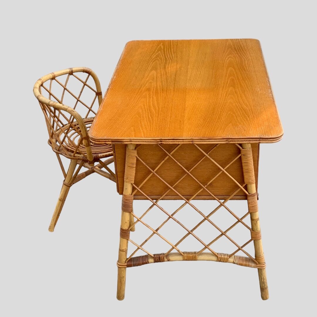 Rattan desk and chair 1960