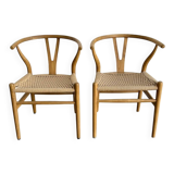 2 teak and rope dining chairs