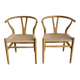 2 teak and rope dining chairs