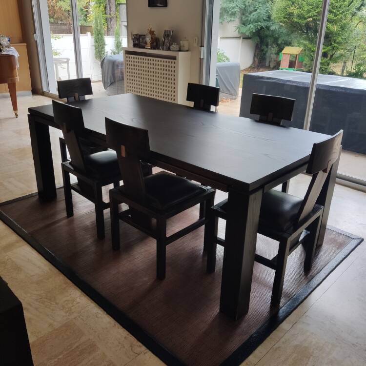 Roche Bobois dining set with a 2m table + extension and 6 solid wood chairs.