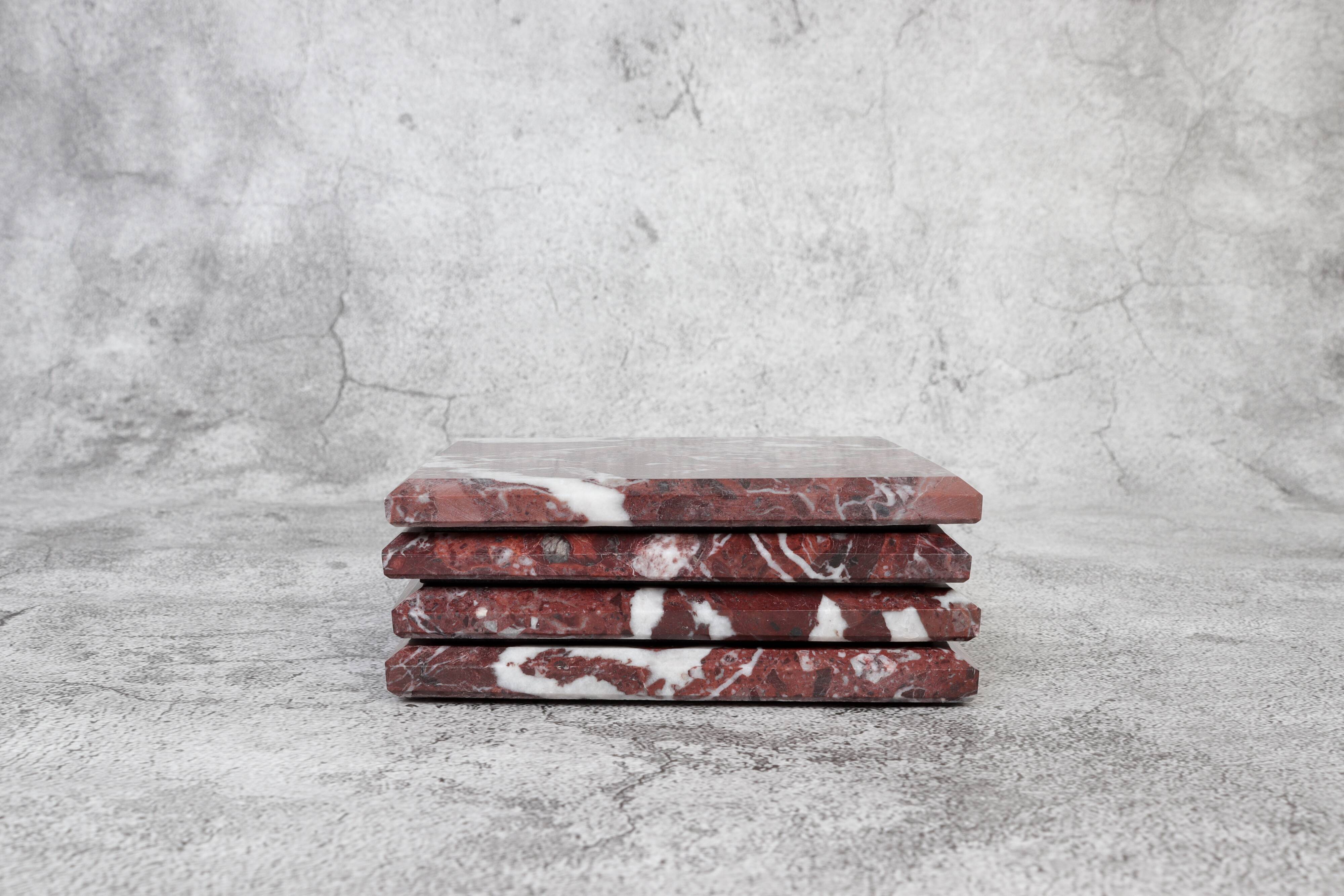 Madeji – Red Square Natural Marble Coasters - set of 4