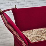 1970s, Danish drop arm "Spanish" sofa, original condition, cherry red furniture velour.