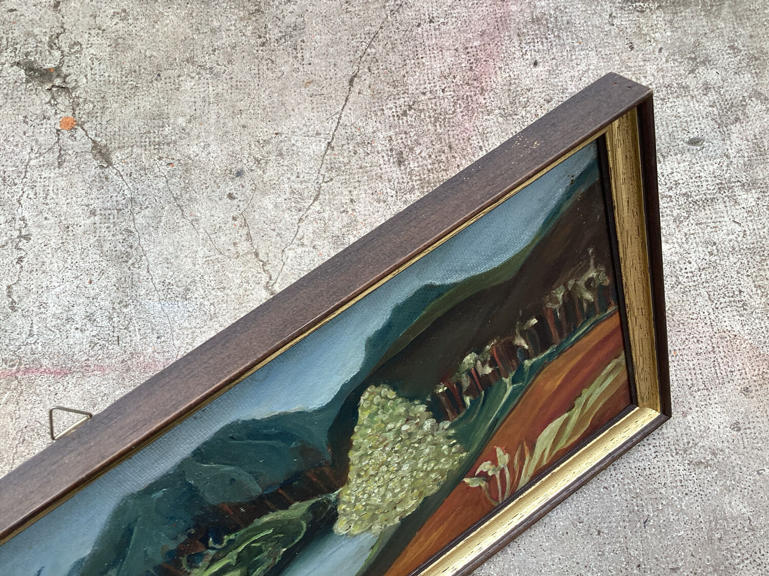 Landscape oil on wood framed vintage