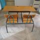 Bureau d’écolier vintage en bois et métal - Bureau double