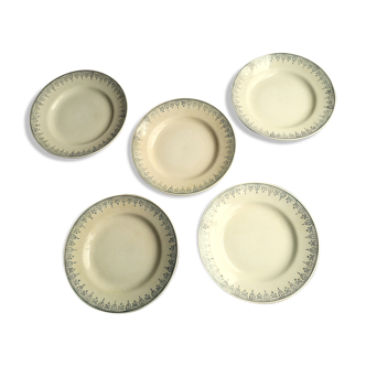 Lot of 5 old ceramic flat plates of Saint Amand green edry
