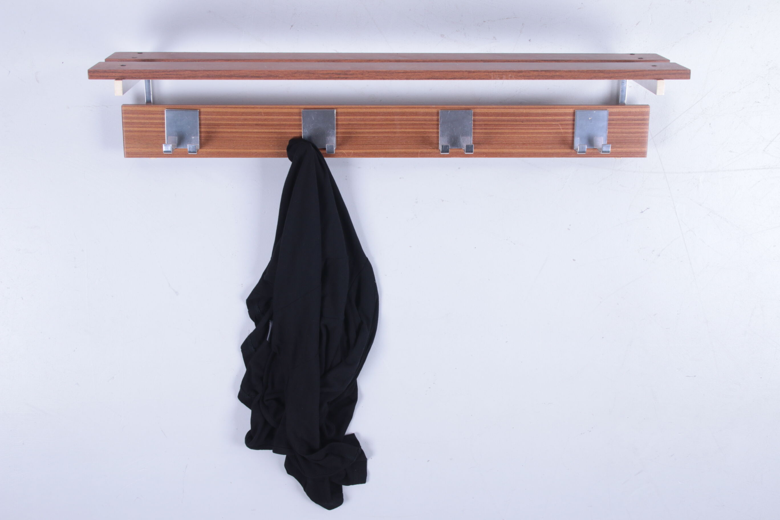 Vintage wall coat rack with chrome and 8 hooks