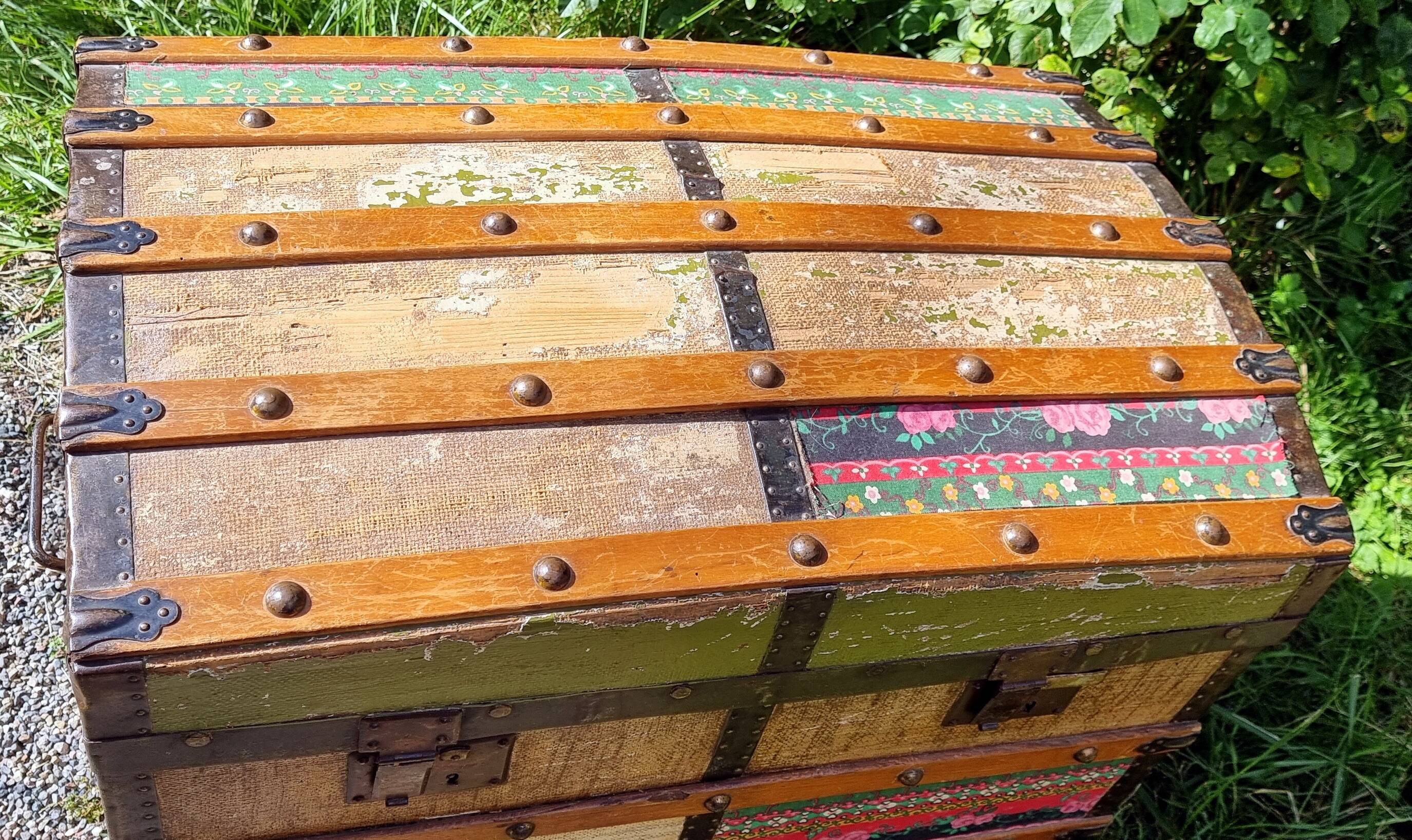 Wooden trunk vintage patchwork decor