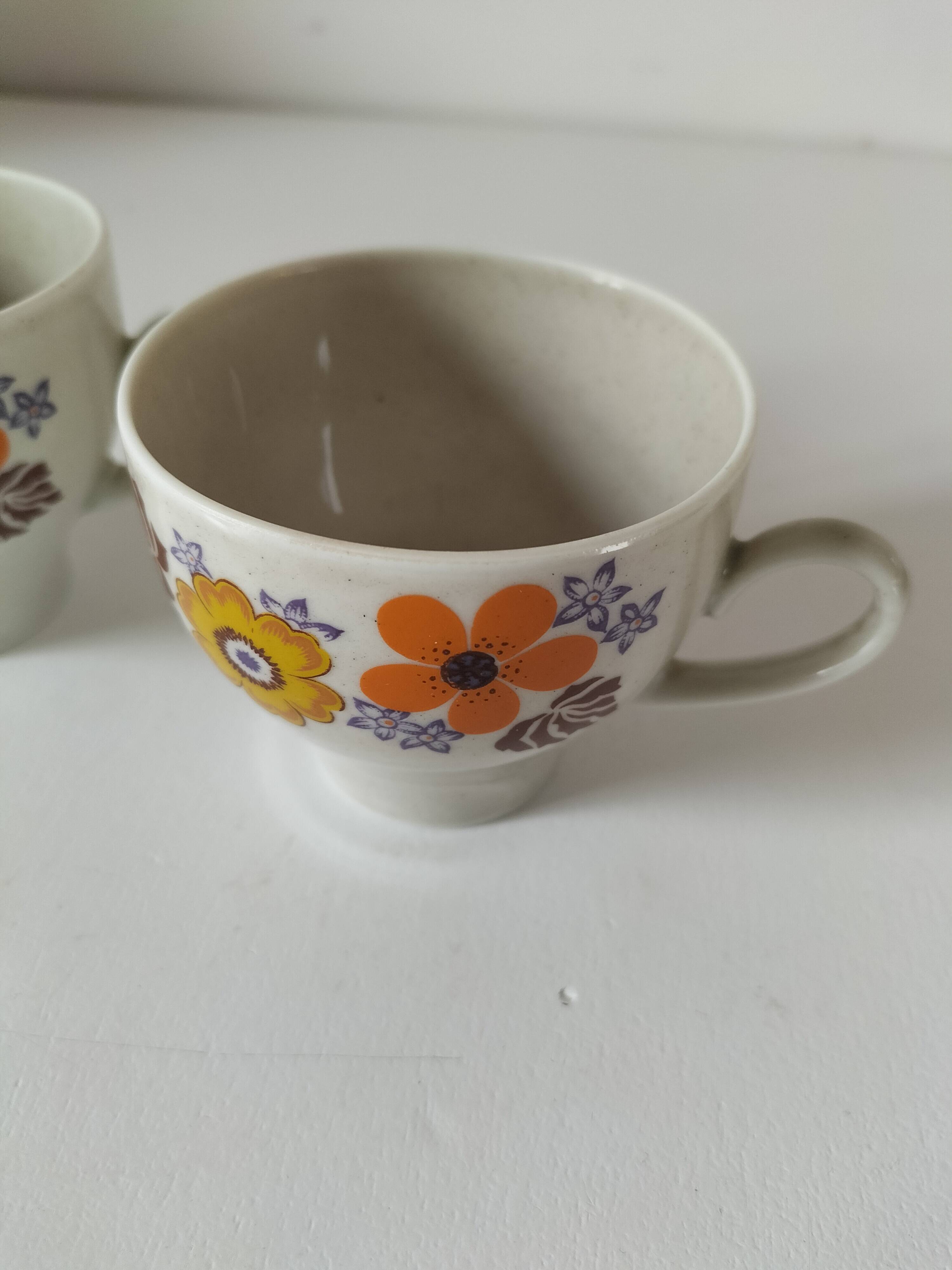 Vintage Winterling espresso cup duo, 70s floral design.
