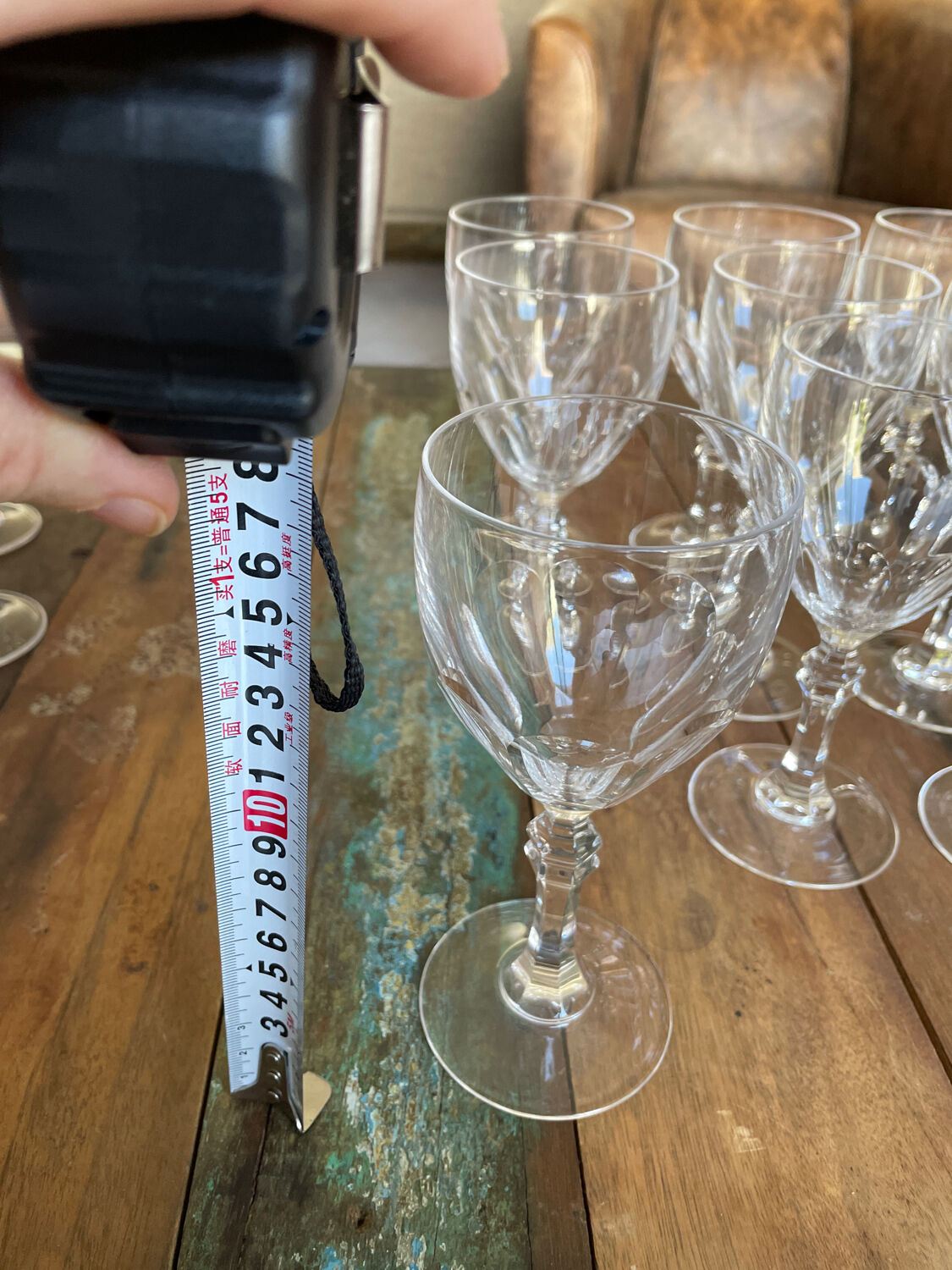 Set of nine cut crystal water glasses