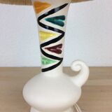 Ceramic lamp 60s and lampshade white wool