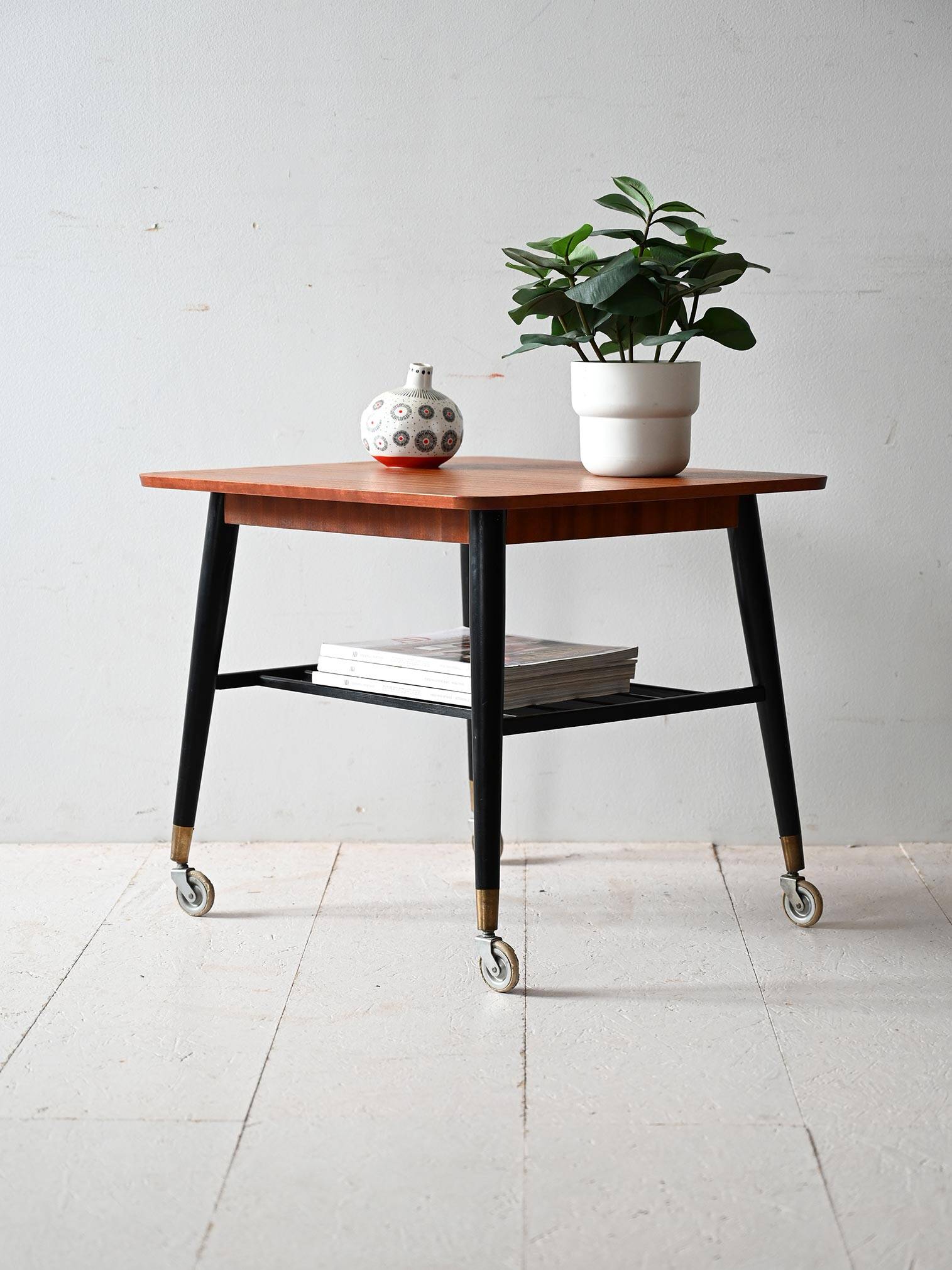 Vintage Scandinavian teak coffee table with castors