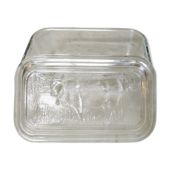 Beurrier en verre avec vache pour décor