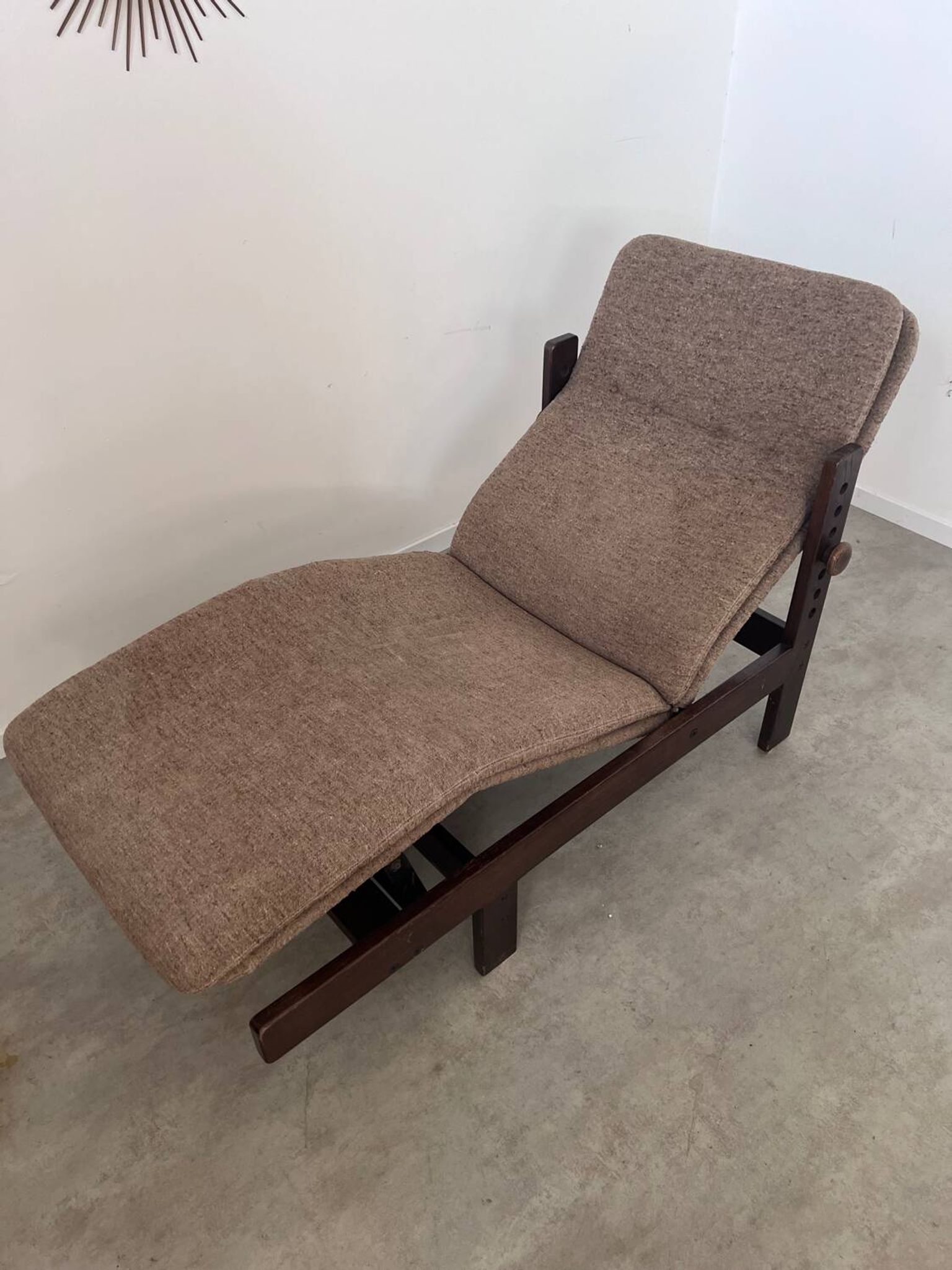 Old chaise longue wooden lounge chair Italian design from the 60s vintage