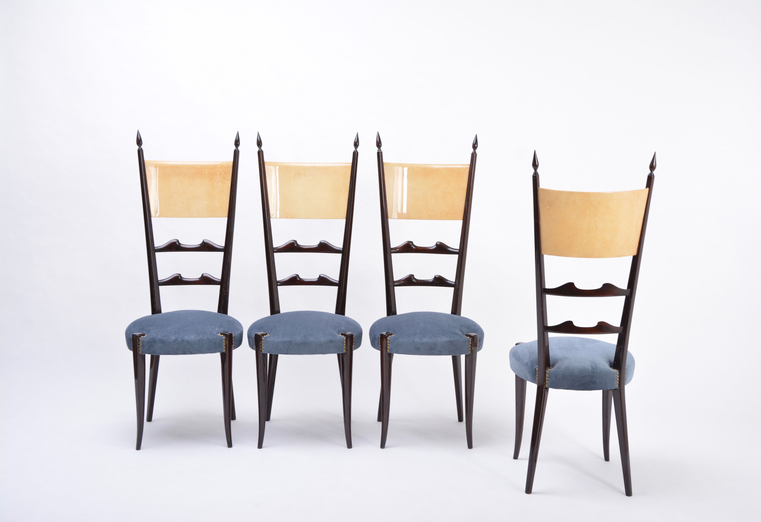 Set of four Italian Mid-Century Modern High Back dining chairs by Aldo Tura
