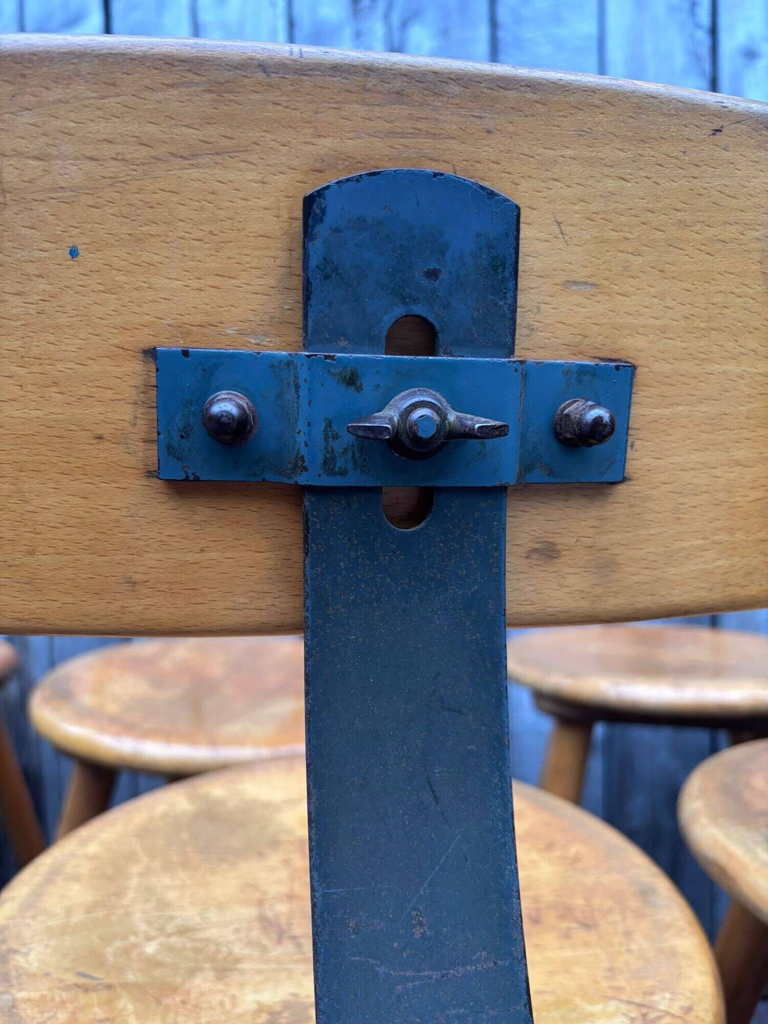 Vintage industrial workshop stool in wood, 1950s