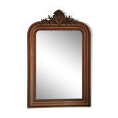 Miroir Louis Philippe de cheminée à fronton de la fin du 19e siècle en bois et stuc redoré, 115x78 cm