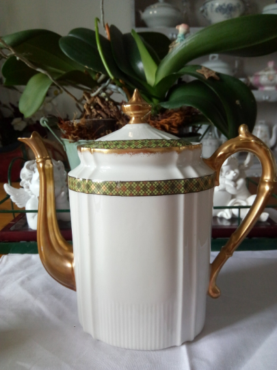 Lovely Empire style green and gold coffee maker and milk jug