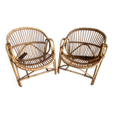50s rattan armchairs. Pair of armchairs