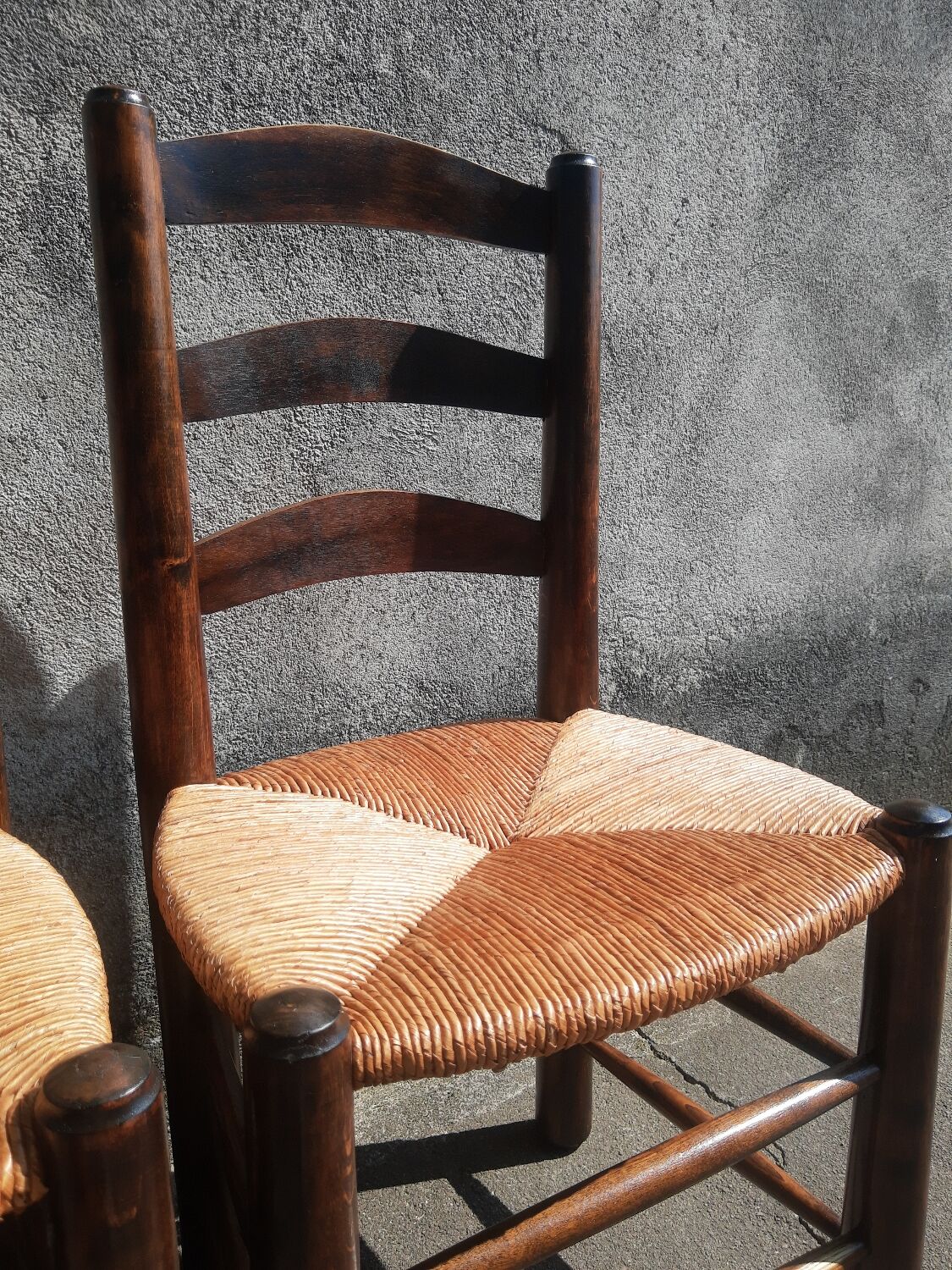 Pair of brutalist wood mulched chairs