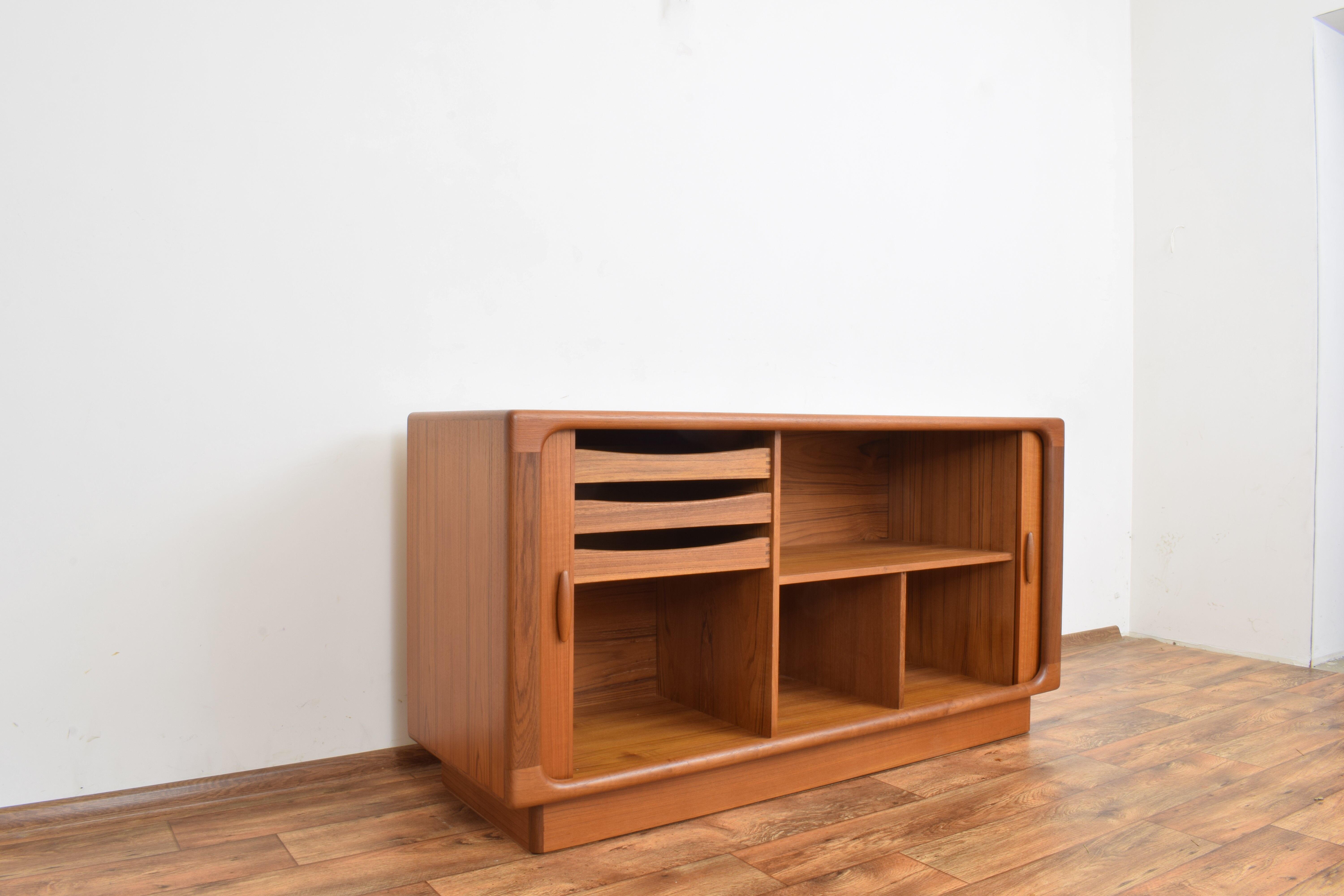 Mid-century danish teak sideboard with tambour doors from dyrlund, 1960s.
