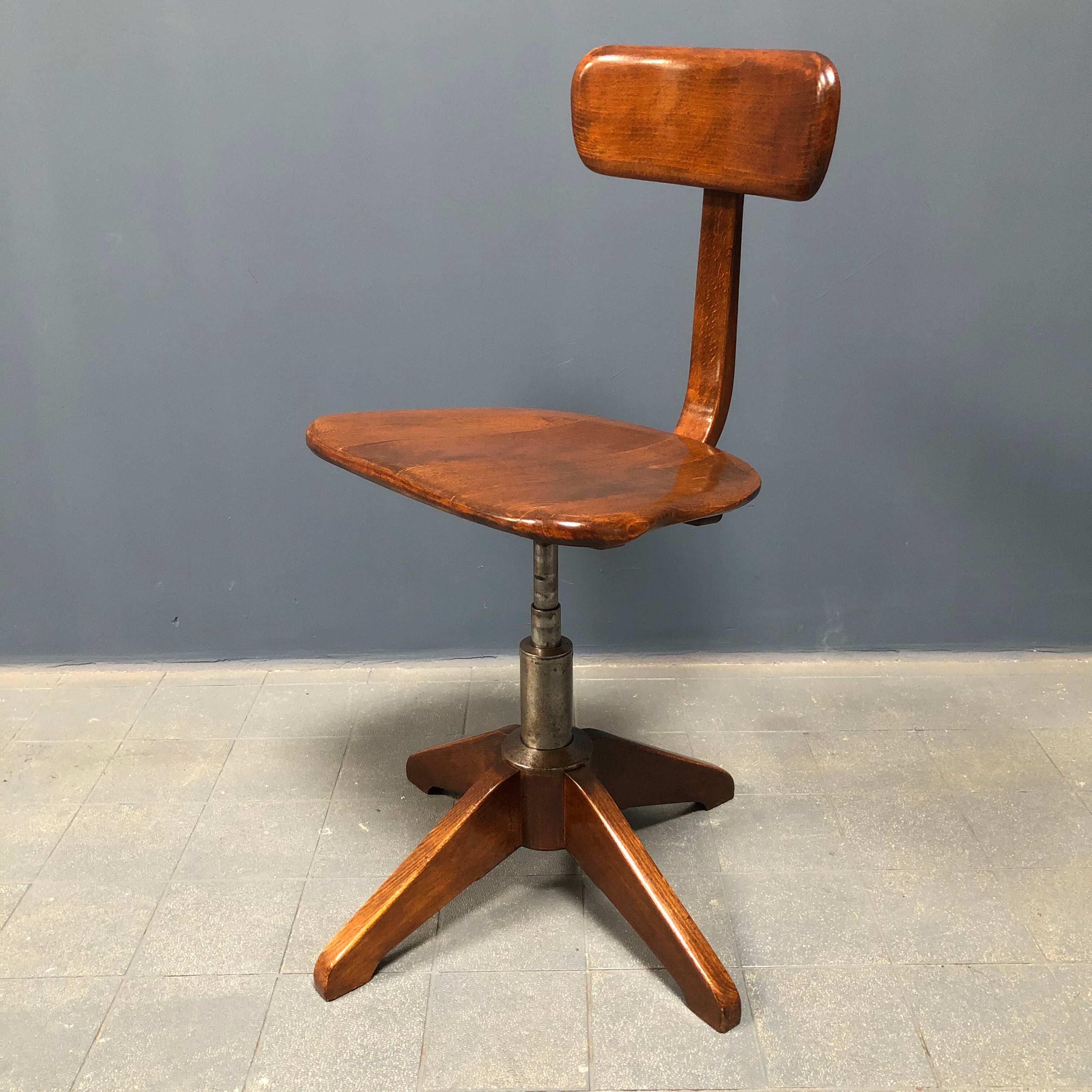Brown beech wooden Albert Stoll atelier or desk chair from the 1920s