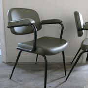 Pair of khaki green metal and skai armchairs from the 1960s