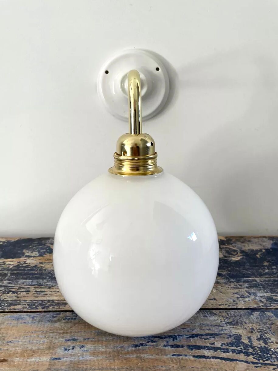 White opaline globe wall lamp