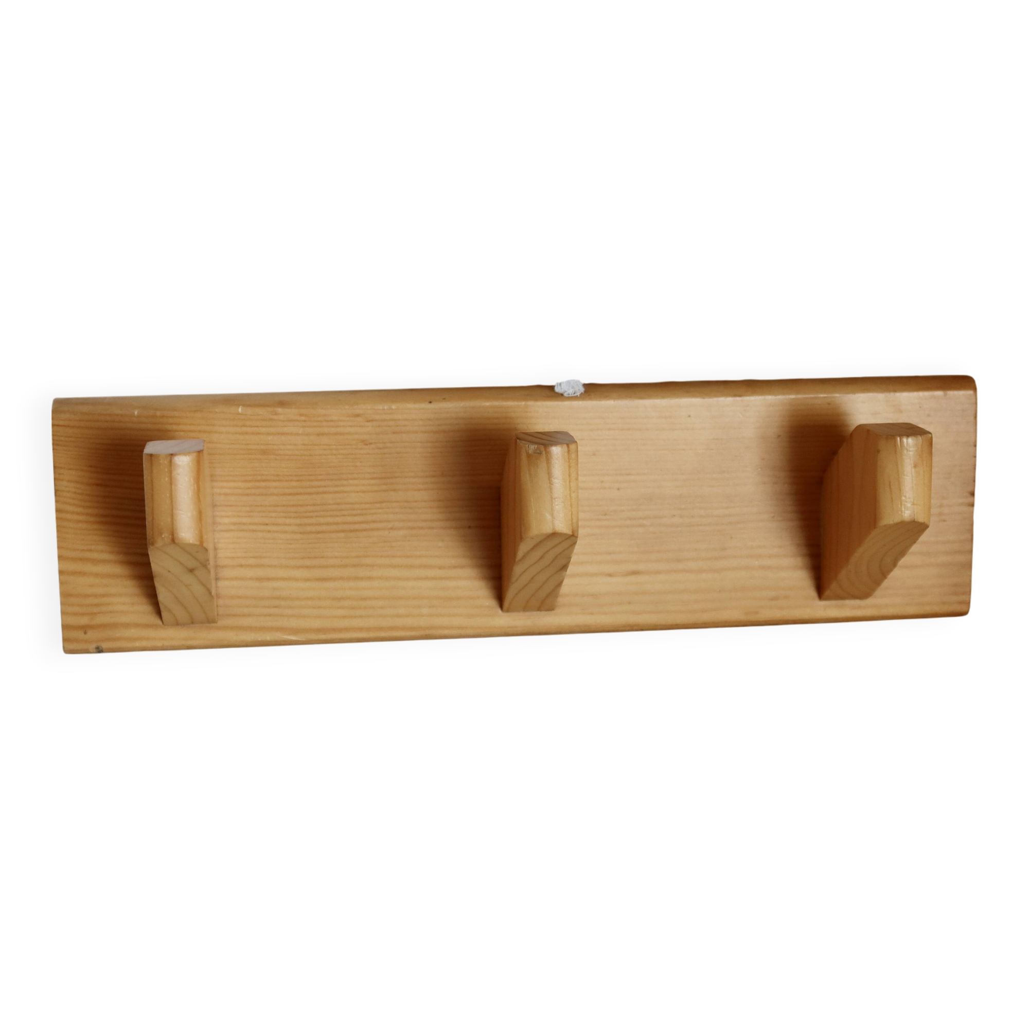 Vintage pine wall coat rack with 3 hooks