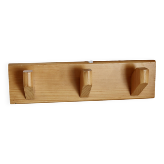 Vintage pine wall coat rack with 3 hooks