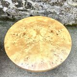 Paire de tables basses rondes, placage loupe 1980
