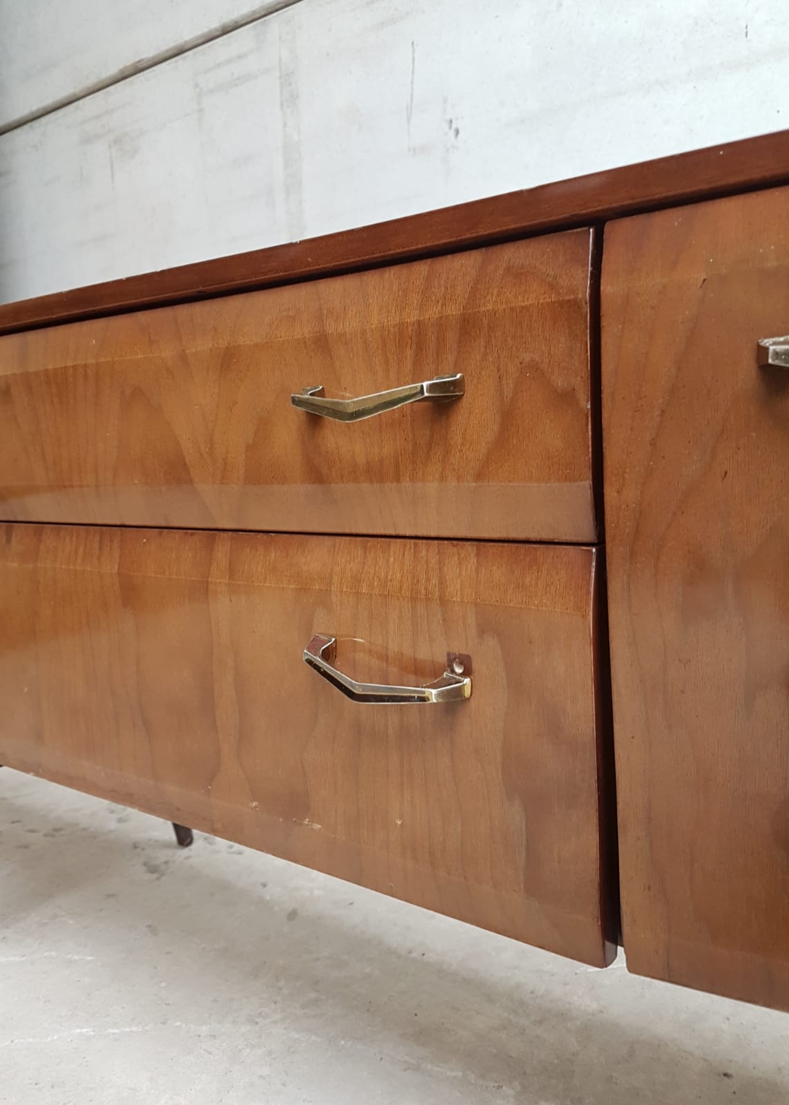 Vintage mid century walnut effect compact scandinavian sideboard