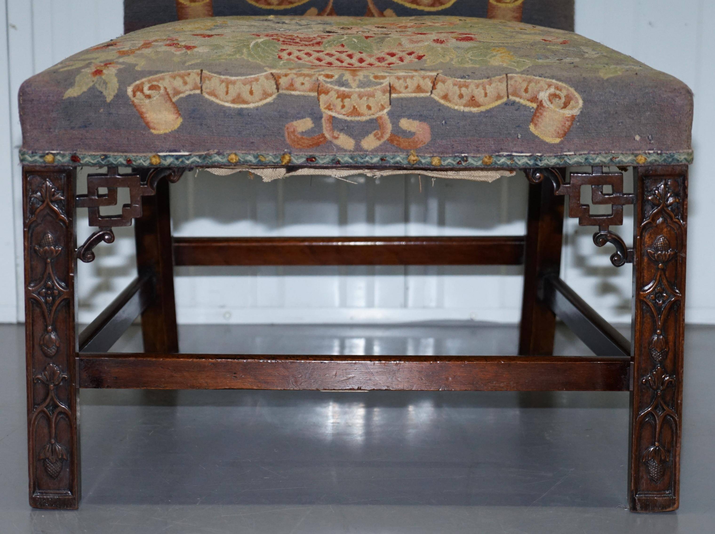 Pair of Thomas Chippendale chairs from the 1760s, embroidered and carved.