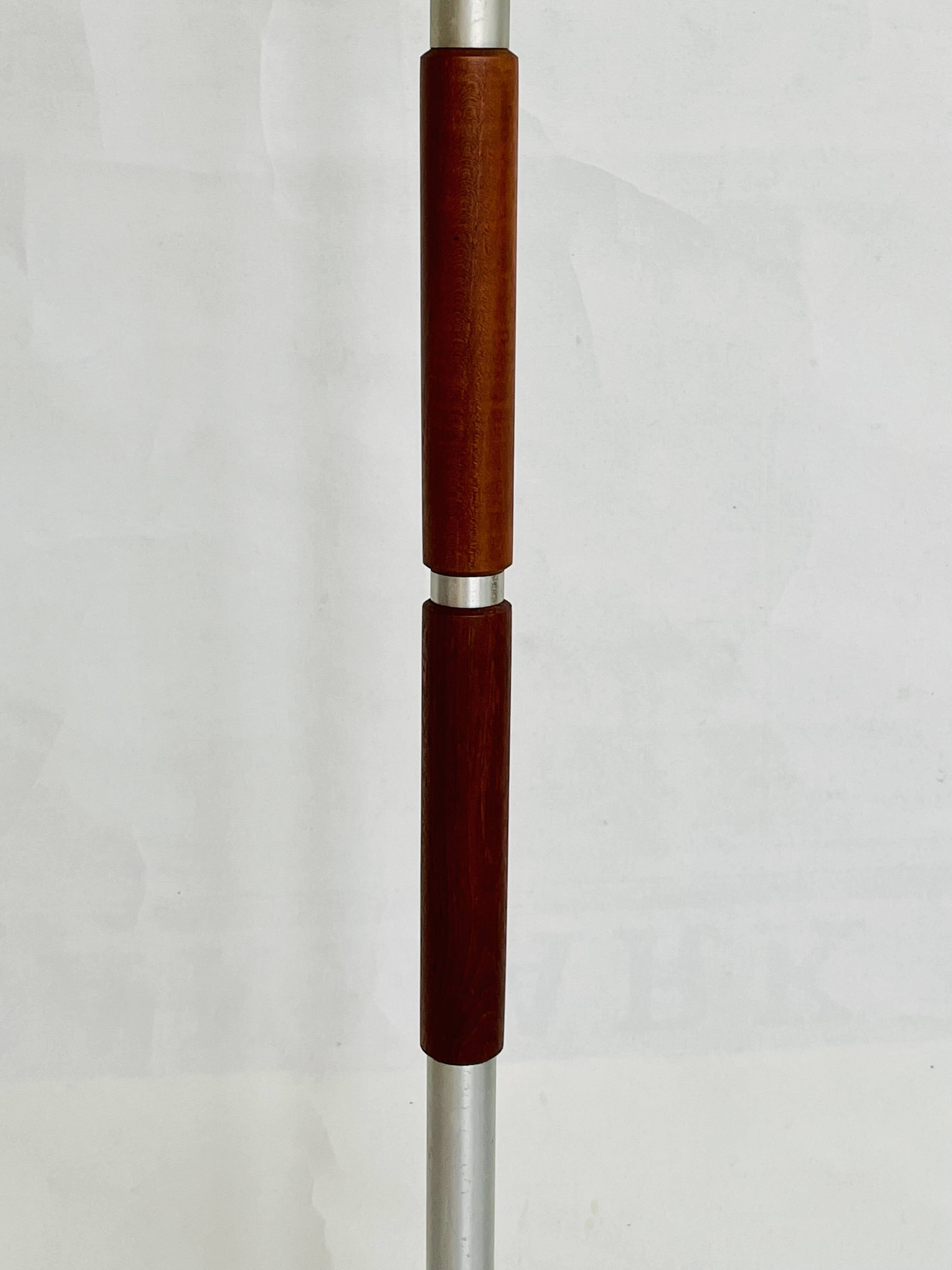 Mid-century floor lamp in teak and aluminum design w/ shade - Denmark 1960s