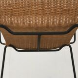 Mid-century metal and rattan dining chairs, set of 3.