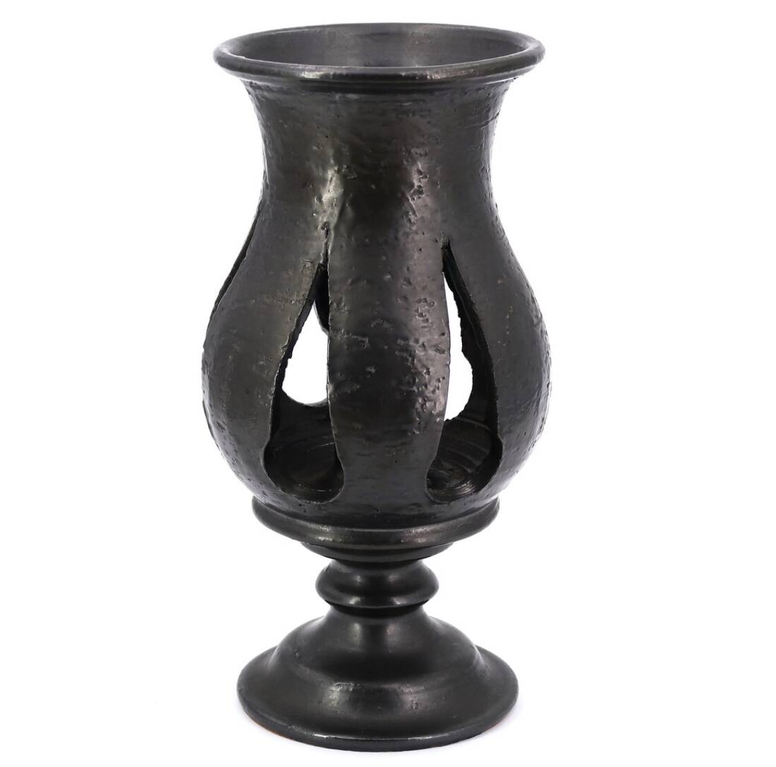 Black ceramic candle holder by Jean Marais, Vallauris, 1960s