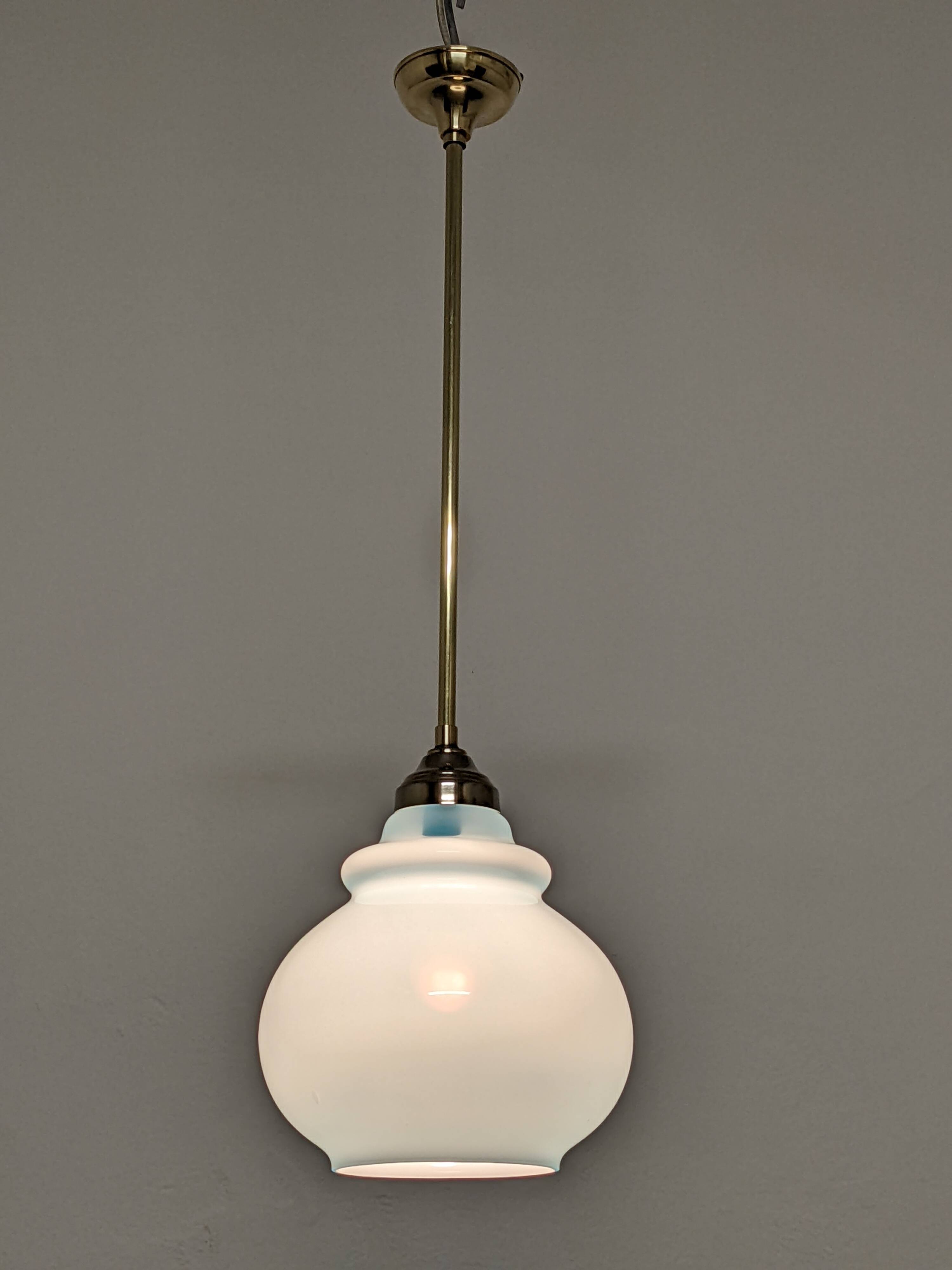 Art Deco style pendant lamp in brass and blue opaline