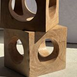 Coffee table, or openwork cubic stool in natural monoxyle mango wood H40.