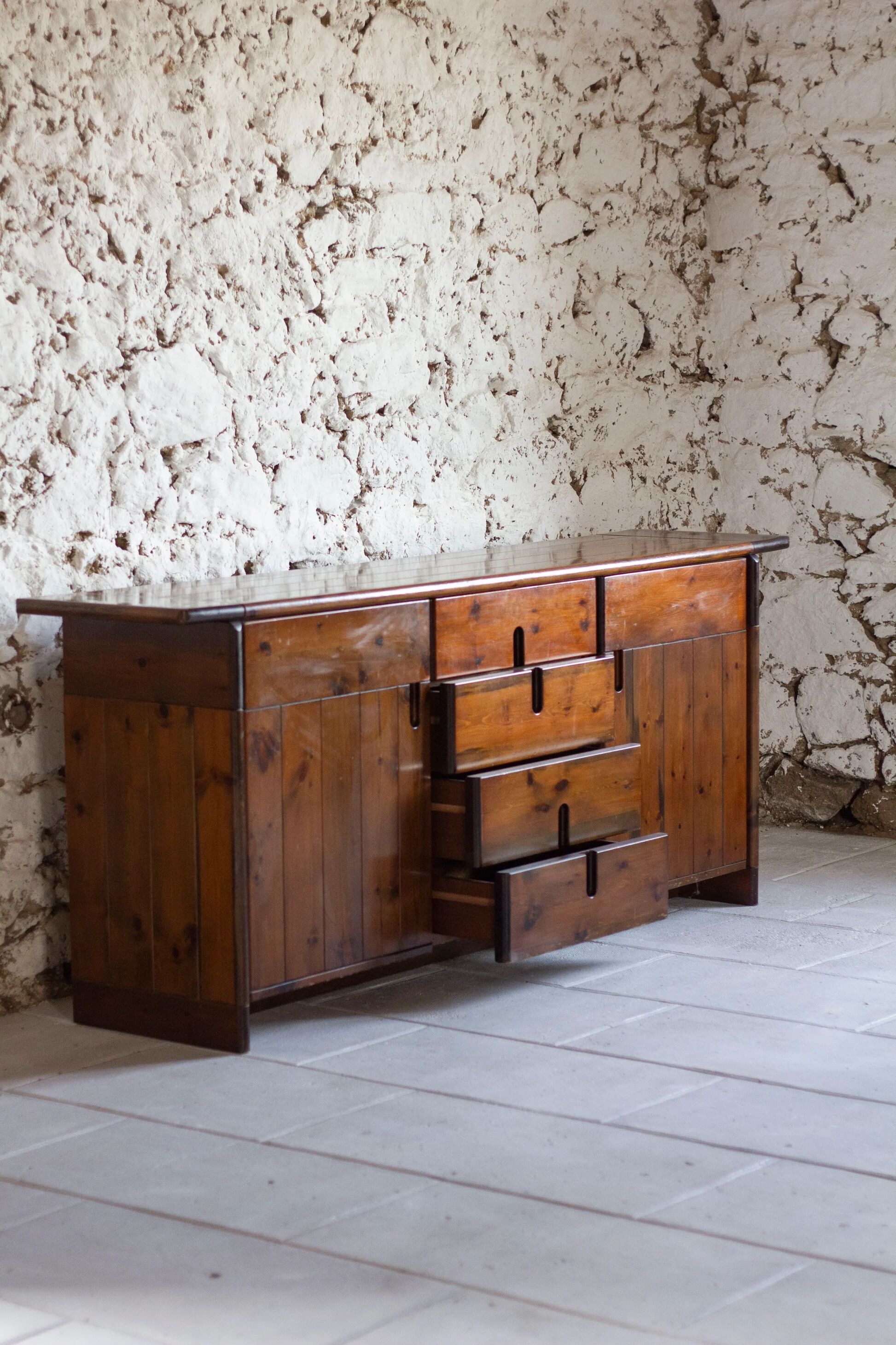 Enfilade by Silvio Coppola in stained solid wood, 1970.