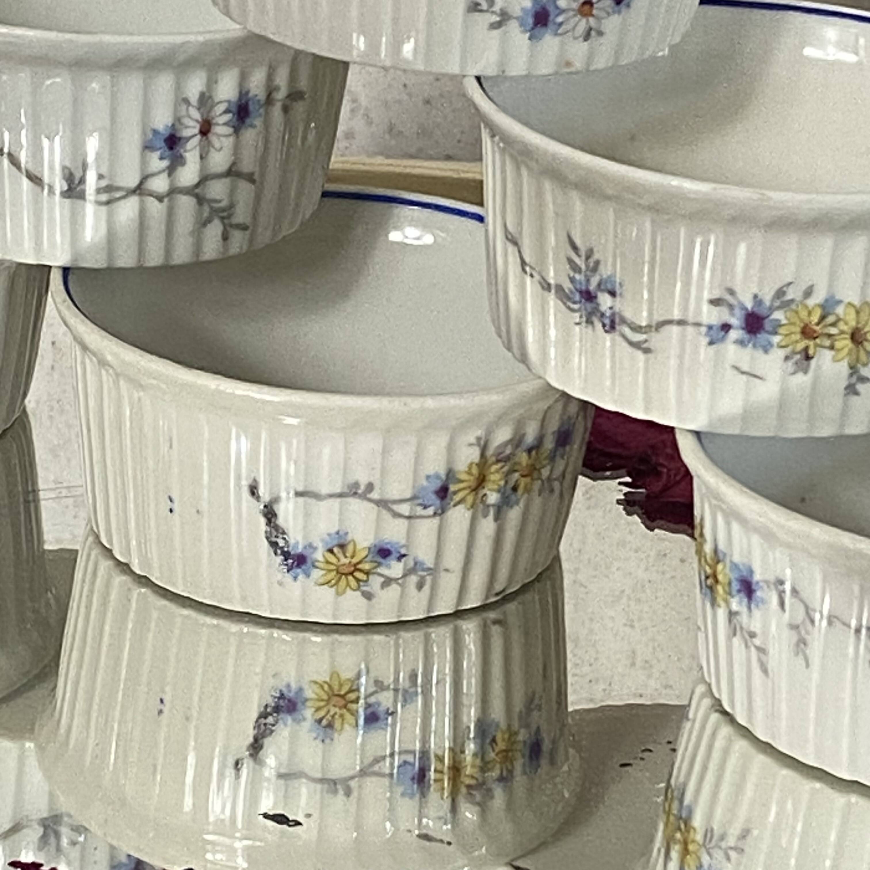 6 vintage porcelain ramekins with flowers