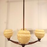Art deco chandelier 4 globes clichy and copper glass