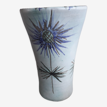 Vase vintage au décor de chardons signé Savoie