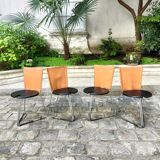 4 stackable and foldable leather chairs, Gaspare Cairoli, Edition Seccose 1980