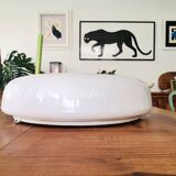 Large Italian glossy white acrylic minimalist pill flush mount ceiling fixture lamp. 1960s