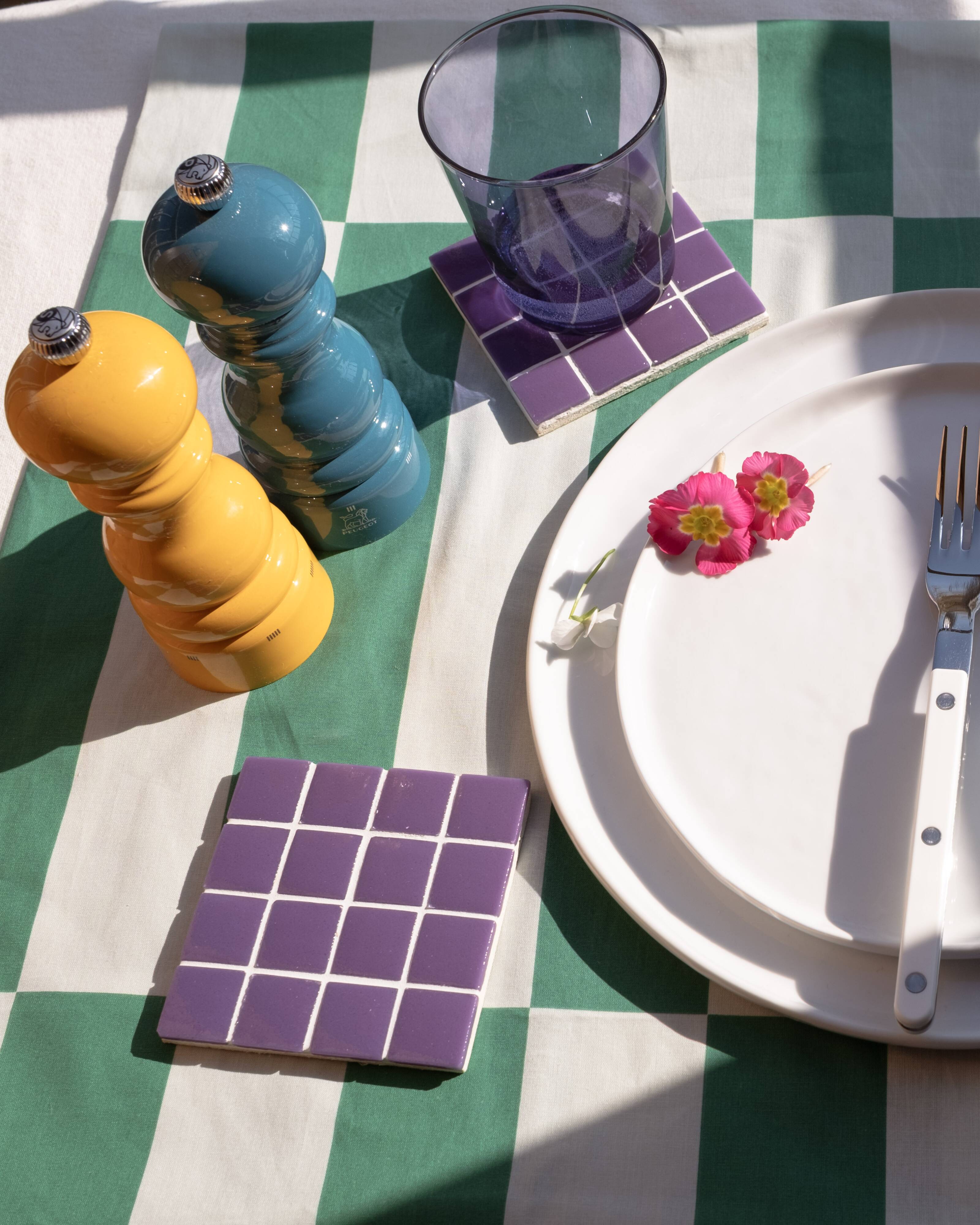 Coasters - Glass enamels - Mosaic - Handmade - Plum - Purple - Set of 4